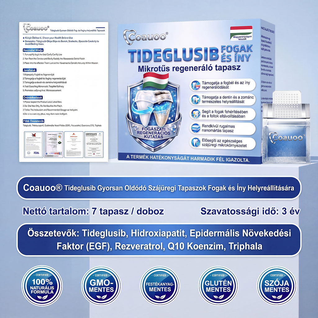 🦷 Mondj búcsút az érzékenységnek és kellemetlenségeknek! 𝐂𝐨𝐚𝐮𝐨𝐨® Tideglusib szájcsíkok – gyors regenerálás a fogaknak és az ínynek 😊
